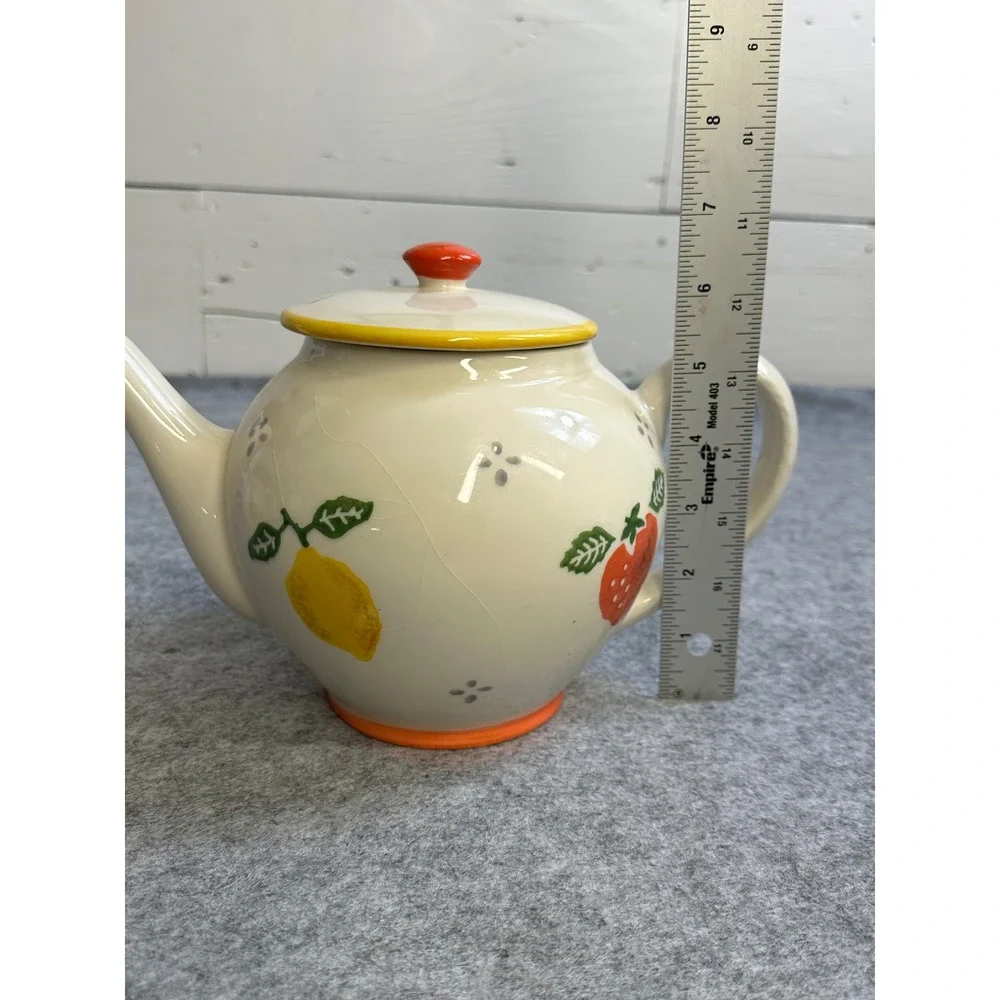 Laura Ashley Summer Fruits Teapot Vintage 1997 Hand Decorated England Ceramic